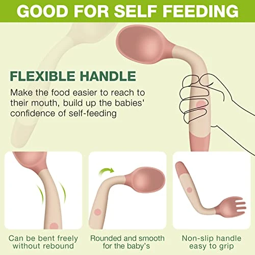 Toddler Utensils Baby Spoons And Forks Set With Case Bendable Self Feeding Training Flatware Silicone Spoon Fork For Kids Babies Children Handle Toddler Set, Green, Pink, Yellow (3 Sets) 3 Toddler Utensils Baby Spoons And Forks Set With Case Bendable Self Feeding Training Flatware Silicone Spoon Fork For Kids Babies Children Handle Toddler Set, Green, Pink, Yellow (3 Sets) - Image 3