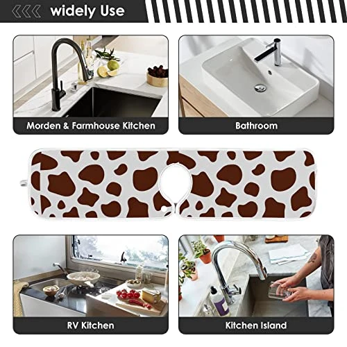 Kcldeci 2 Pack Faucet Mat Splash Guard For Kitchen Sink,Cow Pattern 23x5 Inch Faucet Handle Drip Catcher Tray Absorbent Mat Fast Dry Mat For Kitchen, Bathroom 4 Kcldeci 2 Pack Faucet Mat Splash Guard For Kitchen Sink,Cow Pattern 23x5 Inch Faucet Handle Drip Catcher Tray Absorbent Mat Fast Dry Mat For Kitchen, Bathroom - Image 4