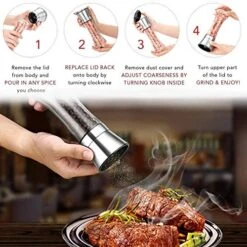 Salt And Pepper Grinder Set With Wooden Standing Tray, Salt And Pepper Mill, Stainless Steel Refillable Salt & Peppercorn Shakers -Peugeot Shop 514oq97oc6L