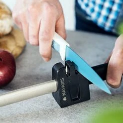 Diamond Sharpening Steel - Oval Knife Rod With Built-In 2-Stage Sharpener Slots For Coarse And Fine Honing Kitchen Knives - 10" (25cm), Black -Peugeot Shop 514pOMvGAuL