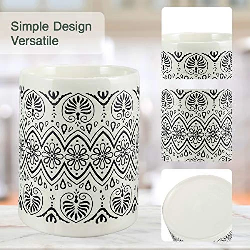 Kitchen Utensil Holder For Countertop, Large Ceramic Utensil Holder Farmhouse Utensil Crock For Kitchen & Dining Table, White Cooking Utensil Holder, Graffiti Style 002 3 Kitchen Utensil Holder For Countertop, Large Ceramic Utensil Holder Farmhouse Utensil Crock For Kitchen & Dining Table, White Cooking Utensil Holder, Graffiti Style 002 - Image 3