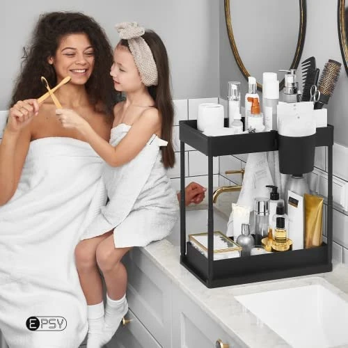 EPSY Adjustable Height Under Sink Organizers And Storage 2 Pack - Sliding Drawers Under The Sink Cabinet Organizer - 2 Tier Under Kitchen Bathroom Sink Organizers And Storage - 2 Cups And 4 Hooks 3 EPSY Adjustable Height Under Sink Organizers And Storage 2 Pack - Sliding Drawers Under The Sink Cabinet Organizer - 2 Tier Under Kitchen Bathroom Sink Organizers And Storage - 2 Cups And 4 Hooks - Image 3