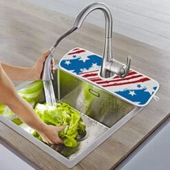 2 Pack Kitchen Faucet Mat Absorbent Washable Sink Splash Guard Faucet Drip Drying Mat Bar Countertop Water Catcher Mat Large 30x5 Inch Usa Flag-2 -Peugeot Shop 5152BBi91fL