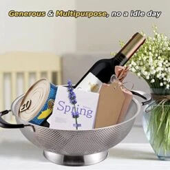 5 Qt Colander 18/8 Stainless Steel Colander Silicone Handle Easy Grip Micro-Perforated Strainer Heavy Duty And Self-draining Solid Ring Base BPA Free Dishwasher Safe - Black -Peugeot Shop 515FGnPHtzL