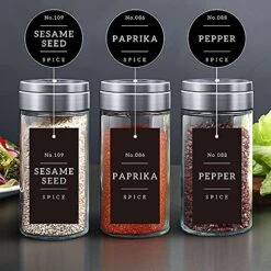 Kitchen 133 Minimalist Spice Jar Labels Preprinted Set - White Text On Black Glossy Finish Vinyl Waterproof Spice Sticker - Fit Round Square Glass Seasoning Spice Jars Organization And Storage -Peugeot Shop 515JYnK9YNS
