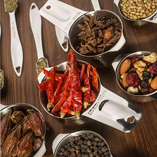 Ueasuring Cups And Spoons Set Of 13, Heavy Duty 18/8 Stainless Steel Ergonomic Handle Measuring Spoons & Cups With Ring Connector 4 Ueasuring Cups And Spoons Set Of 13, Heavy Duty 18/8 Stainless Steel Ergonomic Handle Measuring Spoons & Cups With Ring Connector - Image 4