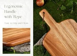 Wood Cutting Board With Handle, 16x8.2inch Acacia Wooden Serving Board For Kitchen, Cheese Charcuterie Board For Meat, Bread, Vegetables & Fruits (Gift Box Included) -Peugeot Shop 515Q8llQejL