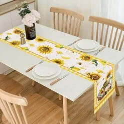Summer Table Runner, Summer Table Runners 72 Inches Long For Kitchen, Burlap Yellow Sunflower Runner For Dining Room Tabletop Decoration, Farmhouse Honey Gnomes Home Kitchen Decor -Peugeot Shop 515aqqo4vsL
