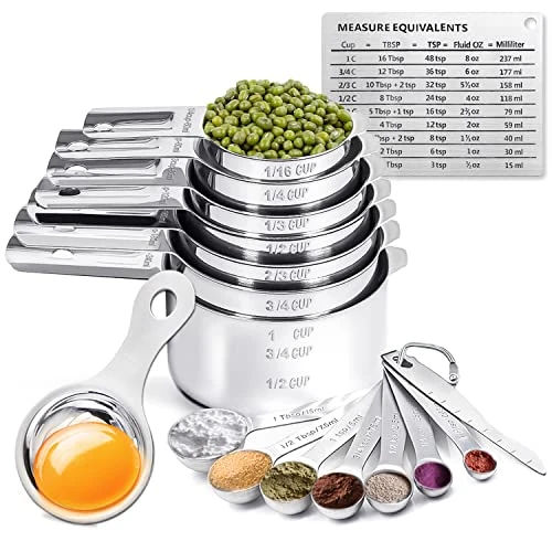 Stainless Steel Measuring Cups And Measuring Spoons Set With Magnetic Measurement Conversion Chart/Egg Separator/Level, Stackable Kitchen Gadgets Measure Tools For Liquid & Dry Measuring 1 Stainless Steel Measuring Cups And Measuring Spoons Set With Magnetic Measurement Conversion Chart/Egg Separator/Level, Stackable Kitchen Gadgets Measure Tools For Liquid & Dry Measuring