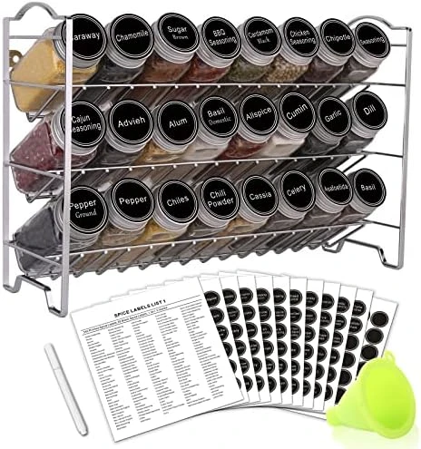 SWOMMOLY Spice Rack Organizer With 24 Empty Square Spice Jars, 396 Spice Labels With Chalk Marker And Funnel Complete Set, For Countertop, Cabinet Or Wall Mount, Black 6 SWOMMOLY Spice Rack Organizer With 24 Empty Square Spice Jars, 396 Spice Labels With Chalk Marker And Funnel Complete Set, For Countertop, Cabinet Or Wall Mount, Black - Image 6