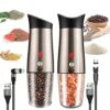 Ggels Rechargeable Electric Salt And Pepper Grinder Set, Spice Mill, Gravity Activated With White Light, Adjustable Coarseness, Stainless Steel, And Magnetic Cable & USB Port Protection