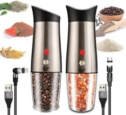 Ggels Rechargeable Electric Salt And Pepper Grinder Set, Spice Mill, Gravity Activated With White Light, Adjustable Coarseness, Stainless Steel, And Magnetic Cable & USB Port Protection -Peugeot Shop 515fJcmIhBL. AC