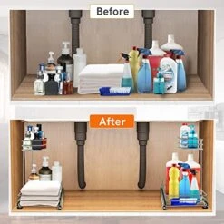 AHNR Pull Out Cabinet Organizer, 2-Tier Under Sink Slide Out Kitchen Cabinet Storage Shelves With Sliding Storage Drawer For Cabinet - 12.6W X 16.5D X 13H, Request At Least 13" Cabinet Opening -Peugeot Shop 515g78FhaSL