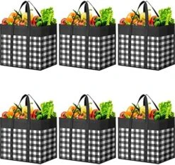 WOWBOX Reusable Grocery Bags,4-Pack, Foldable Reusable Shopping Tote Bags Bulk With Reinforced Handles,Large Storage Bags With Water Resistant Coating For Groceries,Multipurpose,Black-White 17 WOWBOX Reusable Grocery Bags,4-Pack, Foldable Reusable Shopping Tote Bags Bulk With Reinforced Handles,Large Storage Bags With Water Resistant Coating For Groceries,Multipurpose,Black-White -Peugeot Shop 515hbnLObFL. AC