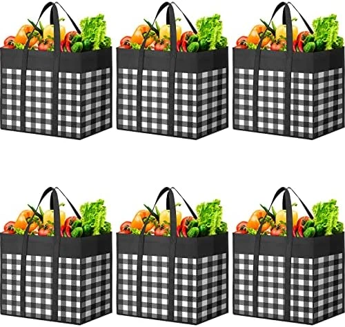 WOWBOX Reusable Grocery Bags,4-Pack, Foldable Reusable Shopping Tote Bags Bulk With Reinforced Handles,Large Storage Bags With Water Resistant Coating For Groceries,Multipurpose,Black-White 6 WOWBOX Reusable Grocery Bags,4-Pack, Foldable Reusable Shopping Tote Bags Bulk With Reinforced Handles,Large Storage Bags With Water Resistant Coating For Groceries,Multipurpose,Black-White - Image 6