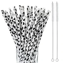 Animal Print Tall Straw Set Reusable Plastic Straws Cow Print Straws Black And White Tumbler Plastic Straw Fun Reusable Drinking Straws And 2 Cleaning Brushes For Birthday Party Supplies (26)