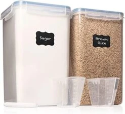 XXL 7 Qt / 6.5 L / 220 Oz Food Storage Airtight Pantry Containers [Set Of 2] WIDE & DEEP + FREE 2 Measuring Cup + Deal For Sugar, Flour - Clear Plastic - Leakproof - BPA Free - Clear -Peugeot Shop 515mswIbMeL. AC