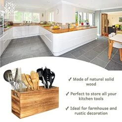 Utensil Holder In Rustic Wood For Farmhouse Kitchen Decor, Countertop Organizer And Cooking Tools Storage (Triple) -Peugeot Shop 515o1jvlLZL