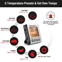 TP16S Digital Meat Thermometer For Cooking And Grilling, BBQ Food Thermometer With Backlight And Kitchen Timer, Grill Temperature Probe Thermometer For Smoker, Barbecue, Oven, Cookware
