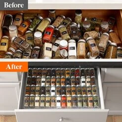 Lifewit Spice Drawer Organizer Spice Rack Seasoning Jars Storage Tray Adjustable Expandable For Kitchen, Countertop, Cabinet, Shelf, 3 Tiers, Set Of 6, Clear -Peugeot Shop 515rb30uMCL