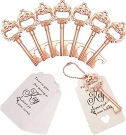 100pcs Wedding Favors,Vintage Skeleton Key Bottle Opener, Wedding Gifts For Guest,Bridal Shower Party Favors With Card Tag And Chains(Rose Gold)