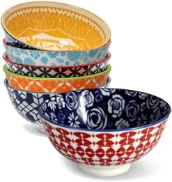 Cereal Bowls - Set Of 6 Dinnerware For Ice Cream, Fruit, Ramen, Cereal, Soup, Colorful Stoneware Dishes For Kitchen, Microwave And Oven Safe, 6.25 Inch Diameter -Peugeot Shop 5167lBepAYL. AC