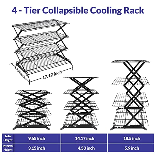 Geesta 2/3/4-Tier Upgraded Collapsible Cooling Rack With Adjustable 3 Setting Design Stackable Roasting Cooking Drying Wire Cooling Rack For Cookies Baking Gifts For Women 2 Geesta 2/3/4-Tier Upgraded Collapsible Cooling Rack With Adjustable 3 Setting Design Stackable Roasting Cooking Drying Wire Cooling Rack For Cookies Baking Gifts For Women - Image 2