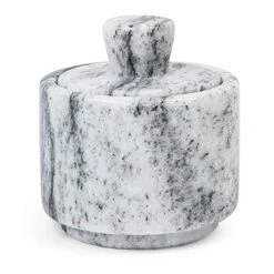 Marble Salt Cellar With Lid, 4 FL OZ Natural Salt Box, Storage Container For Pantry, Salt And Pepper Bowls, Salt Holder For Counter, 4.8” X 4.4”