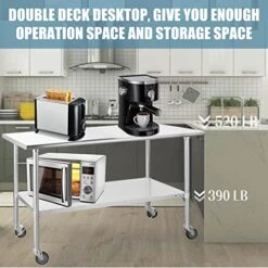 Ally Stainless Steel Table For Prep & Work 30 X 60 Inches With Caster Wheels, NSF Commercial Heavy Duty Table With Undershelf And Galvanized Legs For Restaurant, Home And Hotel -Peugeot Shop 516X3WvUbVL
