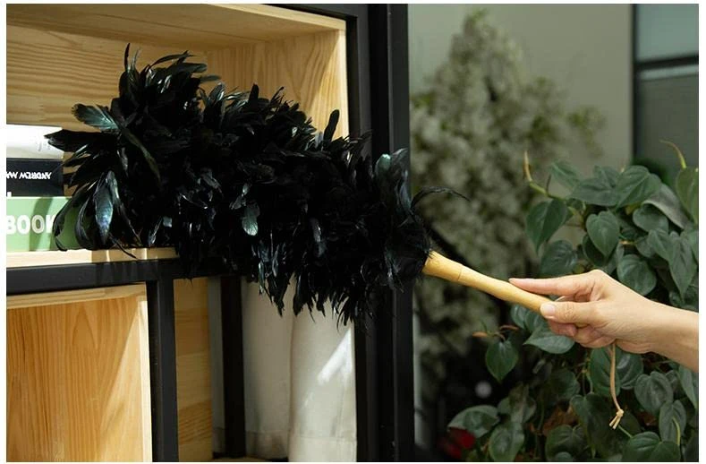 Old Handmade Chicken Feather Wooden Household Cleaning Artifact (Black) 4 Old Handmade Chicken Feather Wooden Household Cleaning Artifact (Black) - Image 4