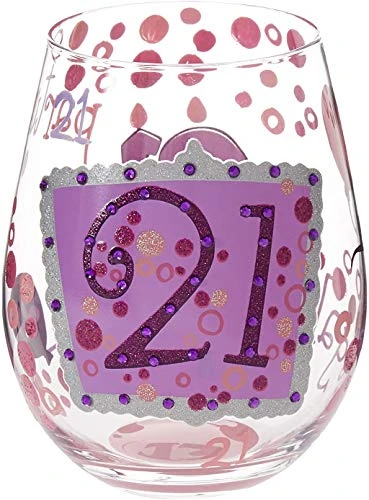 Enesco Designs By Lolita “21” Hand-painted Artisan Stemless Wine Glass, 20 Oz. 1 Enesco Designs By Lolita “21” Hand-painted Artisan Stemless Wine Glass, 20 Oz.