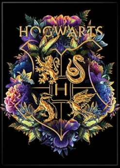 Harry Potter Floral Hogwarts Crest 2.5" X 3.5" Magnet For Refrigerators And Lockers