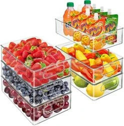 Set Of 6 Plastic Refrigerator Organizer Bins, Clear Stackable Food Storage Bins For Fridge, Freezer, Kitchen Cabinet, Pantry Organization, BPA Free Fridge Organizer -Peugeot Shop 516rEaHJU9L. AC