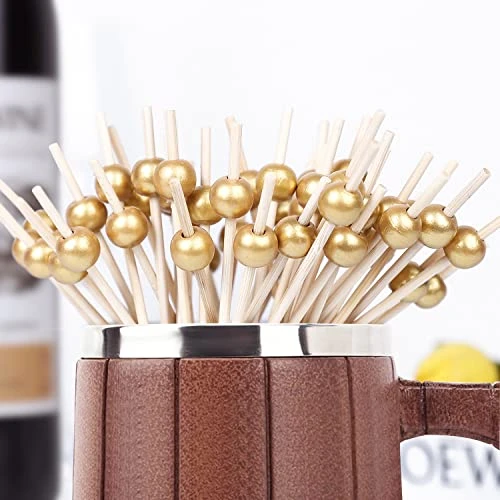200PCS Cocktail Picks, Fancy Cocktail Toothpicks For Appetizers Picks, Handmade Bamboo Cocktail Skewers For Appetizers Fruit Party, Gold Pearl Food Picks Charcuterie Accessories (4.7 Inch) 2 200PCS Cocktail Picks, Fancy Cocktail Toothpicks For Appetizers Picks, Handmade Bamboo Cocktail Skewers For Appetizers Fruit Party, Gold Pearl Food Picks Charcuterie Accessories (4.7 Inch) - Image 2