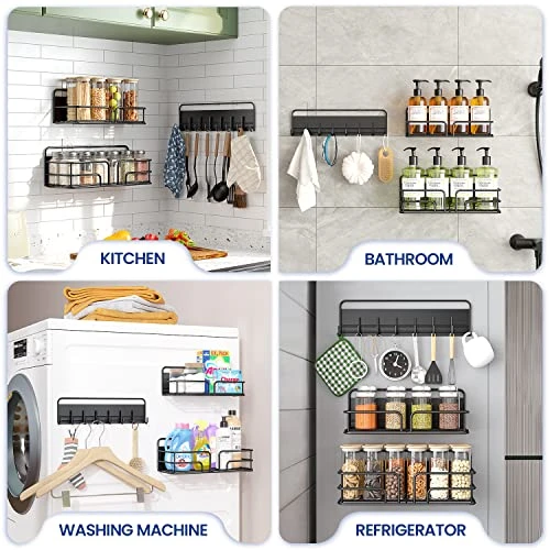 SEIRIONE Magnetic Spice Racks For Refrigerator With 8-Hook Rack,3-Piece Set Seasoning Organizer,2 In 1 Design Spice Rack Organizer,Soid Magnetic Shelf As Seasoning Rack For Kitchen, Bathroom,Laundry 2 SEIRIONE Magnetic Spice Racks For Refrigerator With 8-Hook Rack,3-Piece Set Seasoning Organizer,2 In 1 Design Spice Rack Organizer,Soid Magnetic Shelf As Seasoning Rack For Kitchen, Bathroom,Laundry - Image 2