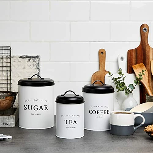 Large Kitchen Canisters Set Of 3 - Farmhouse Canister Sets For Kitchen Counter White - Coffee Tea Sugar Container Set - Rustic Kitchen Canisters Farmhouse Style Decor - Metal Kitchen Jars 4 Large Kitchen Canisters Set Of 3 - Farmhouse Canister Sets For Kitchen Counter White - Coffee Tea Sugar Container Set - Rustic Kitchen Canisters Farmhouse Style Decor - Metal Kitchen Jars - Image 4