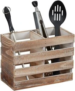 Kitchen Utensil Holder For Countertop, Farmhouse Utensil Holder, Large Utensil Holder For Kitchen Counter, Wooden Utensil Holder, Utensil Organizer For Countertop, White 9.5" X 6.75" -Peugeot Shop 517CNXLMmTL. AC