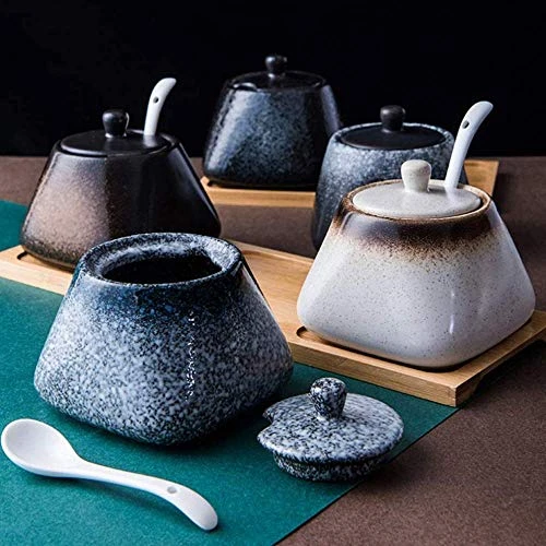 Zaizai Vintage Ceramic Spice Jar With Lid Spoon,Porcelain Sugar Bowl, Chili Pot,Home Kitchen Seasoning Jar,Seasoning Box For Kitchen Restaurant-A 2 Zaizai Vintage Ceramic Spice Jar With Lid Spoon,Porcelain Sugar Bowl, Chili Pot,Home Kitchen Seasoning Jar,Seasoning Box For Kitchen Restaurant-A - Image 2