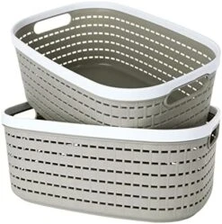 2 Pack Plastic Storage Basket Pink, Large Plastic Woven Basket With Portable Handle, Kitchen Pantry Refrigerator Desktop Storage Boxes For Cabinet Freezer Bathroom Closet, 15” X 10” X 6” -Peugeot Shop 517RXPvSgeL. AC