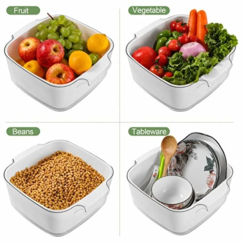 HNNJCK 8.2 Quart Kitchen Colanders Bowl Set, Fruit Vegetable Washing Basket, 2 In 1 Food Fruit Strainers, Large Plastic Double Layered Strainer Basket For Pasta, Spaghetti, Berry, Salads, BPA Free 3 HNNJCK 8.2 Quart Kitchen Colanders Bowl Set, Fruit Vegetable Washing Basket, 2 In 1 Food Fruit Strainers, Large Plastic Double Layered Strainer Basket For Pasta, Spaghetti, Berry, Salads, BPA Free - Image 3