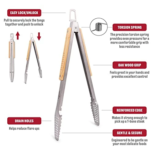 16" BBQ Grill Tongs – Kitchen & Extra Long Grilling Tongs, Stainless Steel With Durable Oak Handles, Metal Tongs For Cooking, Barbecue Tongs, Ergonomic Design 2 16" BBQ Grill Tongs – Kitchen & Extra Long Grilling Tongs, Stainless Steel With Durable Oak Handles, Metal Tongs For Cooking, Barbecue Tongs, Ergonomic Design - Image 2