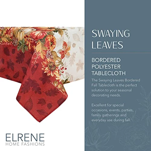 Swaying Leaves Bordered Fall, Seasonal And Holiday Tablecloth, 60" X 102" Oblong/Rectangle, Multi 2 Swaying Leaves Bordered Fall, Seasonal And Holiday Tablecloth, 60" X 102" Oblong/Rectangle, Multi - Image 2