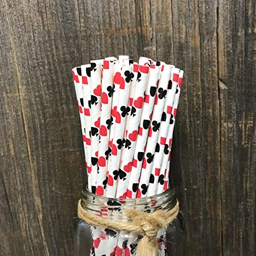 Casino Card Night Theme Paper Straws - Red Black White - 50 Pack 1 Casino Card Night Theme Paper Straws - Red Black White - 50 Pack