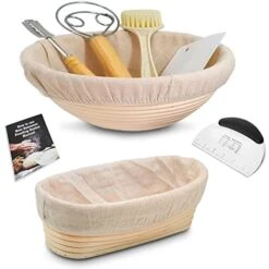 Anneton Bread Proofing Basket Set-A Complete Sourdough Proofing Basket Kit Of 9 Inch Round And 10 Inch Oval Bread Baskets With Cloth Liners Dough Scrapers Dough Whisk Bread Lame And Cleaning Brush