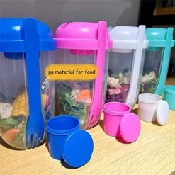 Zkosieng 2022 Keep Fit Salad Meal Shaker Cup With Fork And Dressing Holder, Fresh Washing Brush, Health Container, Portable Vegetable Breakfast To Take Away. (E-Pink+Green), 7.48×4.33×4.33in -Peugeot Shop 517qRJuLncL
