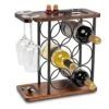 Wine Racks Countertop, Wine Holder And Glasses Rack, Wooden Wine Stand With Tray, Perfect For Home Decor & Kitchen Storage Rack Etc (Hold 6 Bottles And 2 Glasses)