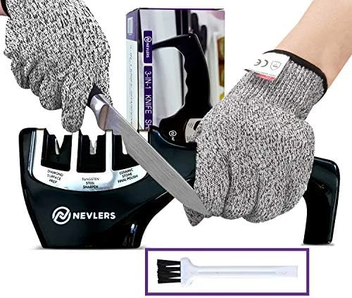 3 In 1 Kitchen Knife Sharpener With Cut Resistant Gloves | Knife Sharpeners For Kitchen Knives Preps, Repairs, Sharpens | Blade Sharpener With Diamond, Ceramic & Tungsten Steel Slots (Black) 7 3 In 1 Kitchen Knife Sharpener With Cut Resistant Gloves | Knife Sharpeners For Kitchen Knives Preps, Repairs, Sharpens | Blade Sharpener With Diamond, Ceramic & Tungsten Steel Slots (Black) - Image 7
