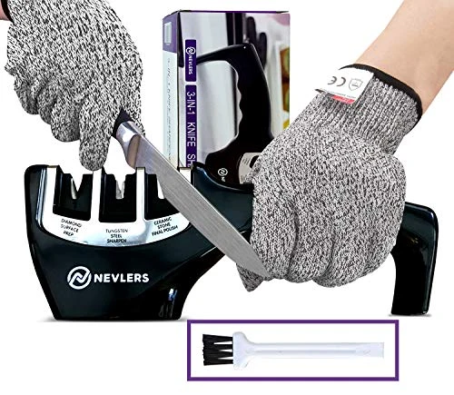 3 In 1 Kitchen Knife Sharpener With Cut Resistant Gloves | Knife Sharpeners For Kitchen Knives Preps, Repairs, Sharpens | Blade Sharpener With Diamond, Ceramic & Tungsten Steel Slots (Black) 1 3 In 1 Kitchen Knife Sharpener With Cut Resistant Gloves | Knife Sharpeners For Kitchen Knives Preps, Repairs, Sharpens | Blade Sharpener With Diamond, Ceramic & Tungsten Steel Slots (Black)