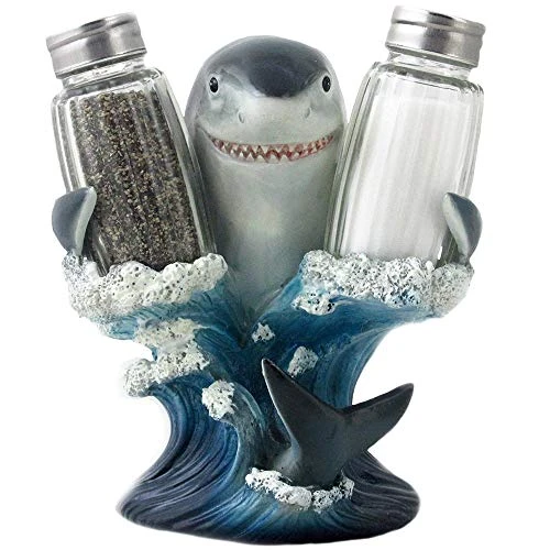 Decorative Great White Shark Glass Salt And Pepper Shaker Set With Holder Figurine For Beach Bar Or Tropical Kitchen Decor Sculptures & Table Decorations By Home 'n Gifts 1 Decorative Great White Shark Glass Salt And Pepper Shaker Set With Holder Figurine For Beach Bar Or Tropical Kitchen Decor Sculptures & Table Decorations By Home 'n Gifts