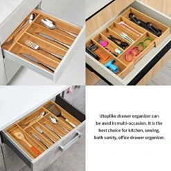 Bamboo Cutlery Tray Silverware, Drawer Dividers For Kitchen Utensils, Flatware Tray Drawer Insert For Knives, Gadgets And Garage Tools, Office Supplies, (11.5"-18") W X 15" H X 2.4“D (Small) -Peugeot Shop 518GvZNDMKL